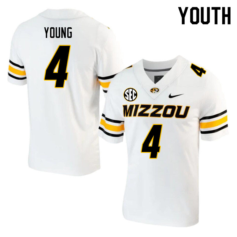Youth #4 Elijah Young Missouri Tigers College 2023 Football Stitched Jerseys Sale-White